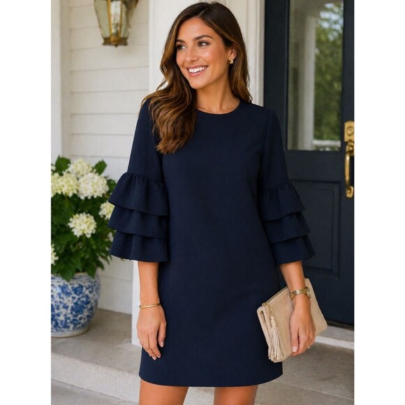 Sail to Sable Dresses & Skirts - Sail to Sable Navy Ruffle Sleeve Dress Classic Chic Preppy Size 6